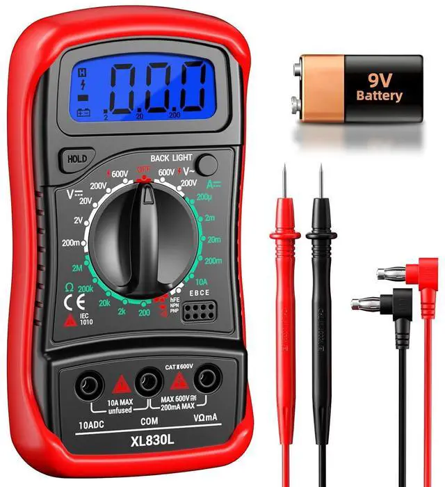 Main image of Multimeter with Case,Ammeter Voltmeter Ohmmeter AC/DC Voltage,DC Current,Resistance,Diode hFE Transistor,Backlit Screen,Data Retention,Electrical Test Meter for DIY Home Electrical Testing Red