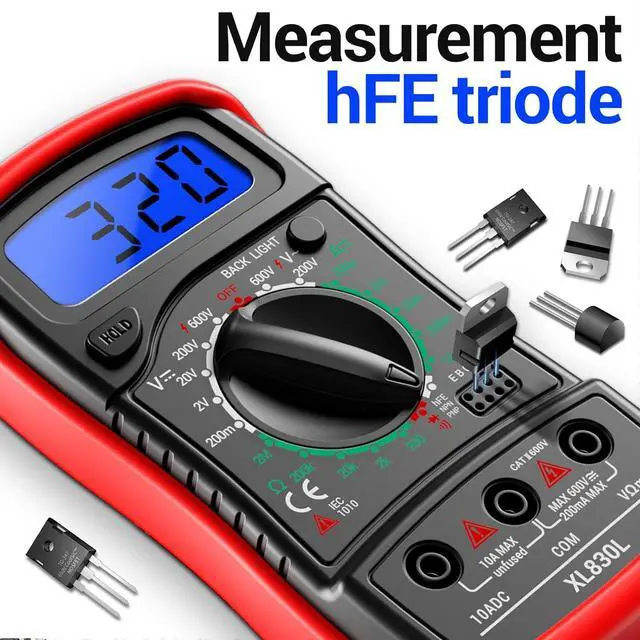 Alt view image 4 of 7 - Multimeter with Case,Ammeter Voltmeter Ohmmeter AC/DC Voltage,DC Current,Resistance,Diode hFE Transistor,Backlit Screen,Data Retention,Electrical Test Meter for DIY Home Electrical Testing Red