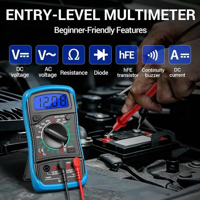 Alt view image 2 of 7 - Multimeter with Case,Ammeter Voltmeter Ohmmeter AC/DC Voltage,DC Current,Resistance,Diode hFE Transistor,Backlit Screen,Data Retention,Electrical Test Meter for DIY Home Electrical Testing Blue
