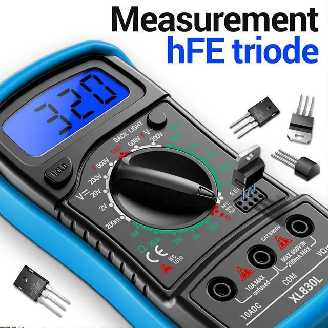 Alt view image 4 of 7 - Multimeter with Case,Ammeter Voltmeter Ohmmeter AC/DC Voltage,DC Current,Resistance,Diode hFE Transistor,Backlit Screen,Data Retention,Electrical Test Meter for DIY Home Electrical Testing Blue