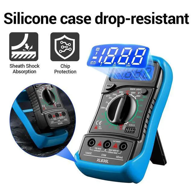 Alt view image 5 of 7 - Multimeter with Case,Ammeter Voltmeter Ohmmeter AC/DC Voltage,DC Current,Resistance,Diode hFE Transistor,Backlit Screen,Data Retention,Electrical Test Meter for DIY Home Electrical Testing Blue