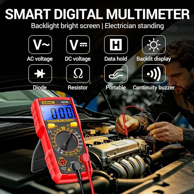 Alt view image 2 of 7 - SZ306 Digital Multimeter,Backlit LCD,Data Hold for AC DC Voltage Test