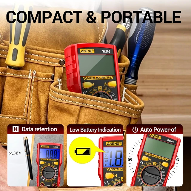 Alt view image 5 of 7 - SZ306 Digital Multimeter,Backlit LCD,Data Hold for AC DC Voltage Test