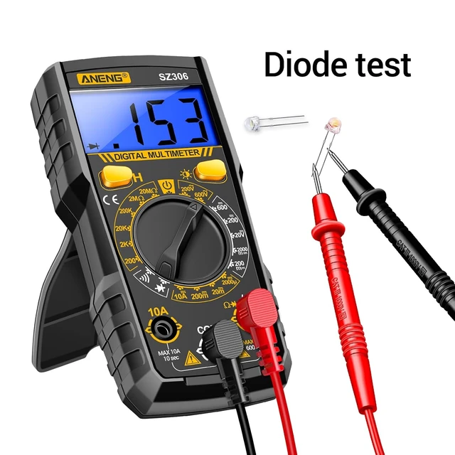 Alt view image 4 of 7 - Digital Multimeter, Black, Backlit LCD Display, Data Hold Function, AC DC Voltage Current Resistance Diode Continuity Tester SZ306 Black