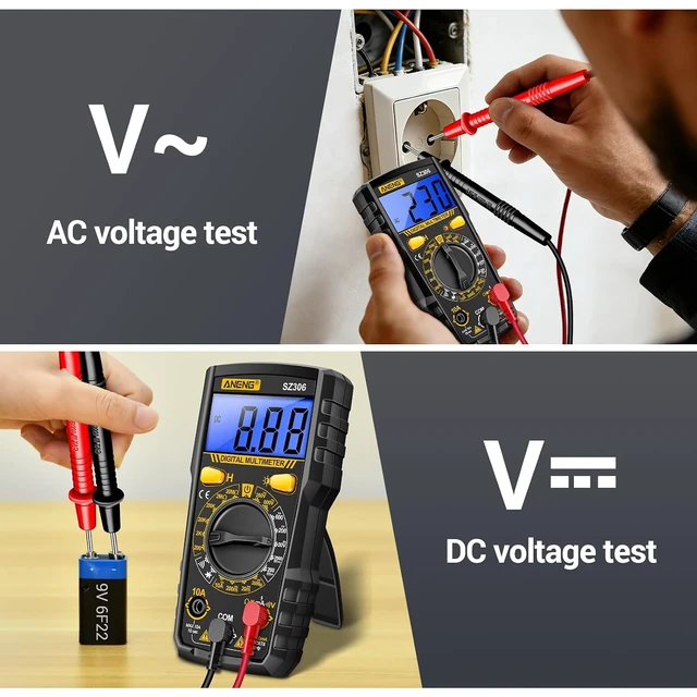 Alt view image 3 of 7 - Digital Multimeter, Black, Backlit LCD Display, Data Hold Function, AC DC Voltage Current Resistance Diode Continuity Tester SZ306 Black