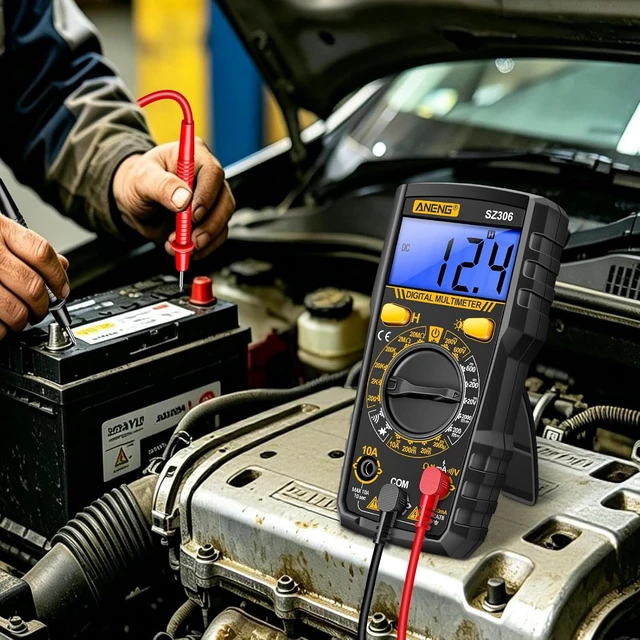 Alt view image 7 of 7 - Digital Multimeter, Black, Backlit LCD Display, Data Hold Function, AC DC Voltage Current Resistance Diode Continuity Tester SZ306 Black