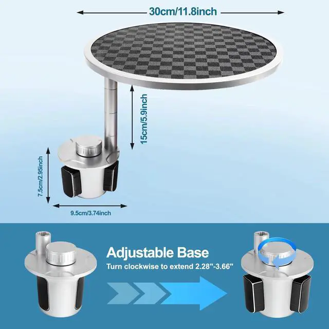 Alt view image 5 of 7 - Car Tray Table & Car Desk for Laptop with 2 Risers and Anti-Slip Pad, 360° Rotating Cup Holder for Working and Eating Compatible with Tesla Model 3/Y/S, Ford F150/Explorer/Maverick & Most Vehicles/EV