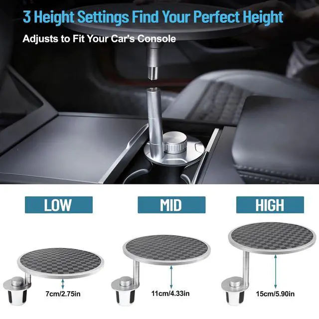 Alt view image 4 of 7 - Car Tray Table & Car Desk for Laptop with 2 Risers and Anti-Slip Pad, 360° Rotating Cup Holder for Working and Eating Compatible with Tesla Model 3/Y/S, Ford F150/Explorer/Maverick & Most Vehicles/EV
