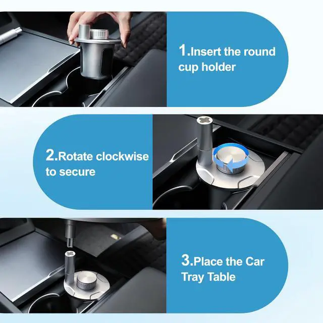Alt view image 7 of 7 - Car Tray Table & Car Desk for Laptop with 2 Risers and Anti-Slip Pad, 360° Rotating Cup Holder for Working and Eating Compatible with Tesla Model 3/Y/S, Ford F150/Explorer/Maverick & Most Vehicles/EV