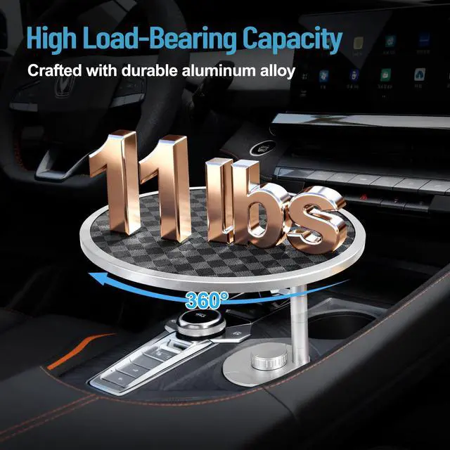 Alt view image 6 of 7 - Car Tray Table & Car Desk for Laptop with 2 Risers and Anti-Slip Pad, 360° Rotating Cup Holder for Working and Eating Compatible with Tesla Model 3/Y/S, Ford F150/Explorer/Maverick & Most Vehicles/EV