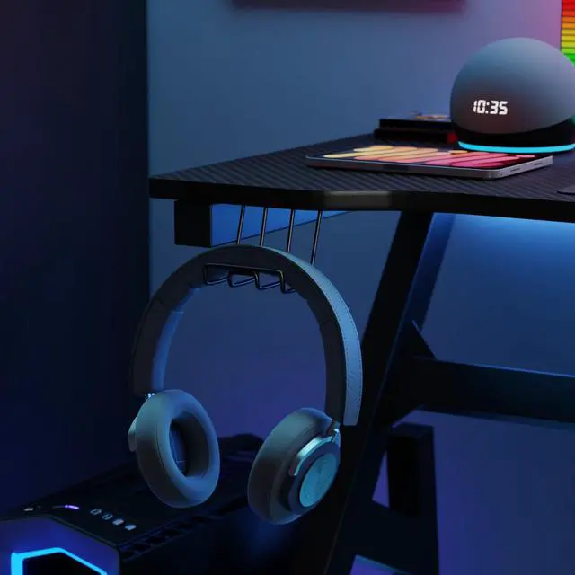 Alt view image 6 of 7 - | 47" Gaming Desk | Black & Red | Carbon Fiber Textured Computer Desk | Sturdy Steel Frame,Cup Holder, Headphone Hook, Cable Management Holes, Adjustable Leg Pads | for Gamers,Home,Office