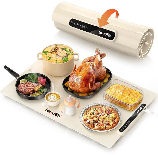 Main image of Food Warming Mat 24x16 Inches, Electric Warming Tray with 7 Temps, Foldable Food Warmer for Parties, Buffets, Family Gatherings, Holiday & Sabbath, Child Lock, Heating Mat for Food, Beige
