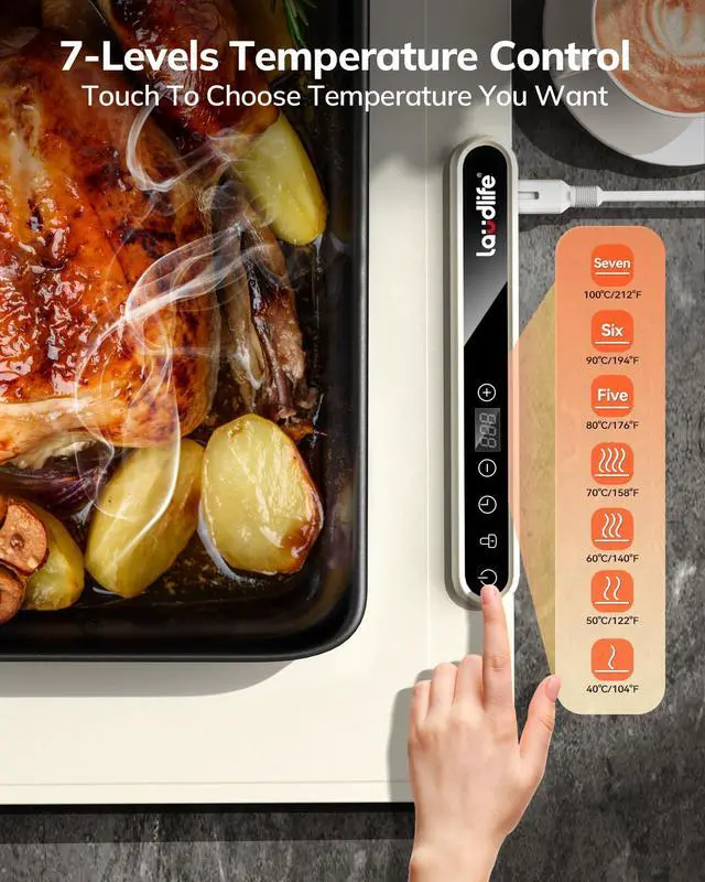 Alt view image 3 of 7 - Food Warming Mat 24x16 Inches, Electric Warming Tray with 7 Temps, Foldable Food Warmer for Parties, Buffets, Family Gatherings, Holiday & Sabbath, Child Lock, Heating Mat for Food, Beige