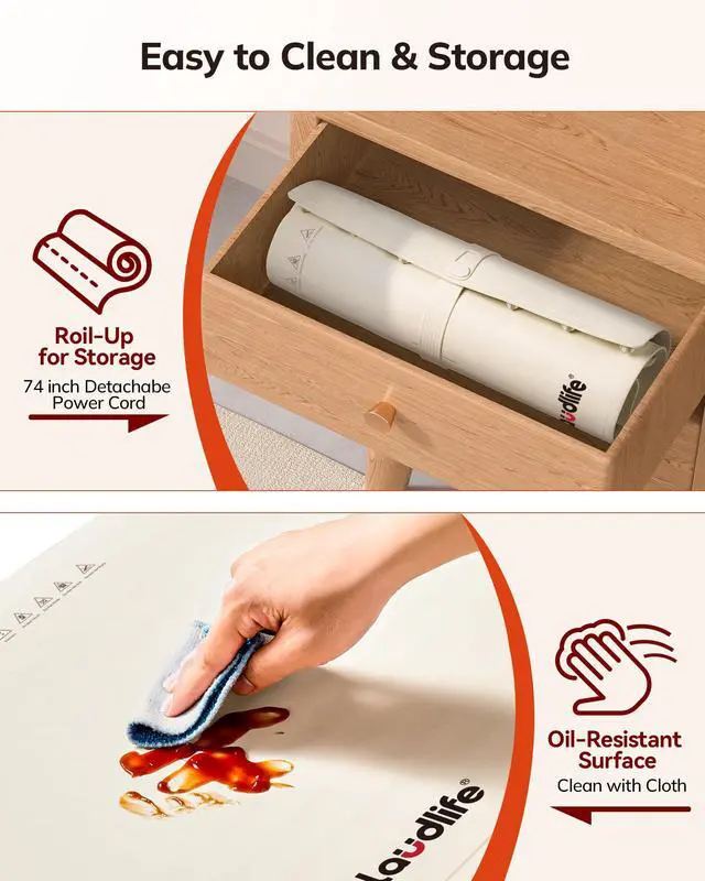 Alt view image 4 of 7 - Food Warming Mat 24x16 Inches, Electric Warming Tray with 7 Temps, Foldable Food Warmer for Parties, Buffets, Family Gatherings, Holiday & Sabbath, Child Lock, Heating Mat for Food, Beige