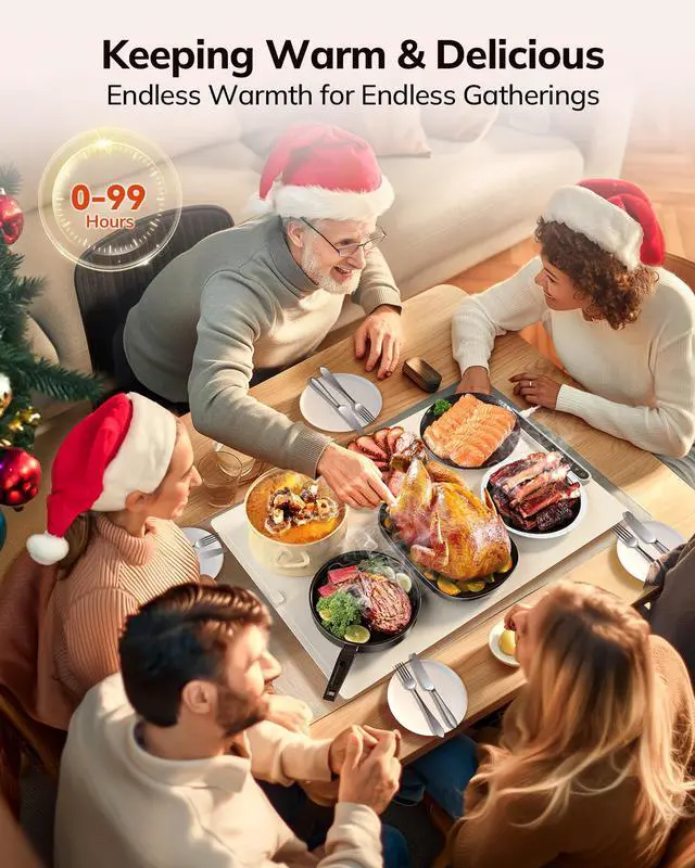 Alt view image 6 of 7 - Food Warming Mat 24x16 Inches, Electric Warming Tray with 7 Temps, Foldable Food Warmer for Parties, Buffets, Family Gatherings, Holiday & Sabbath, Child Lock, Heating Mat for Food, Beige