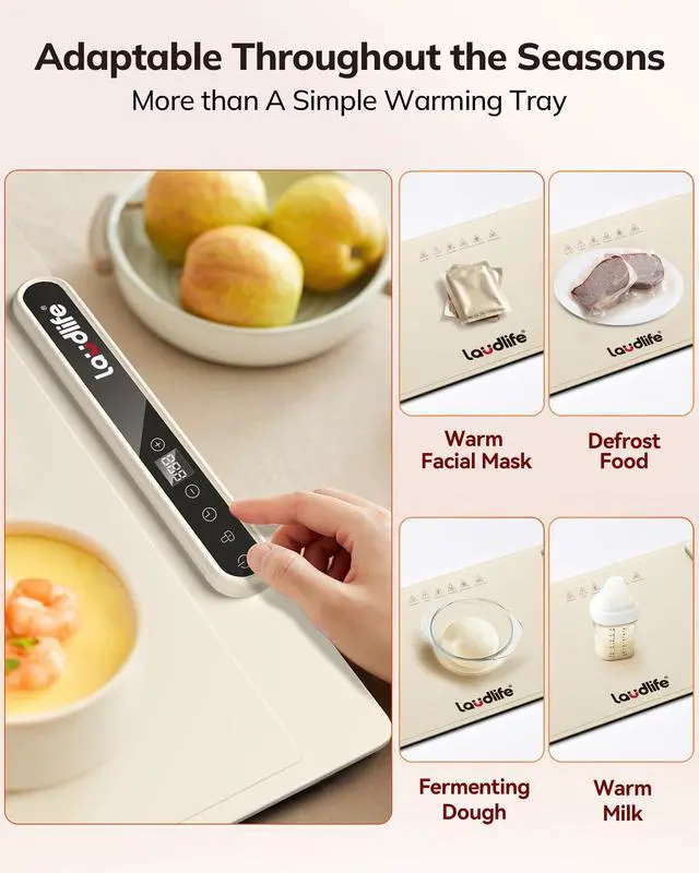 Alt view image 7 of 7 - Food Warming Mat 24x16 Inches, Electric Warming Tray with 7 Temps, Foldable Food Warmer for Parties, Buffets, Family Gatherings, Holiday & Sabbath, Child Lock, Heating Mat for Food, Beige