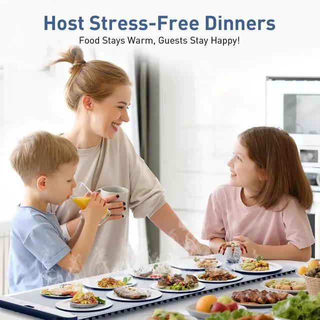 Alt view image 2 of 7 - Extra Large Food Warming Mat 40"x16"- Fast Heating Silicone Electric Warming Tray with Raised Feet Protects Table, Roll Up Buffet Hot Plates Heat Pad, Portable Food Warmer for Parties Home Travel