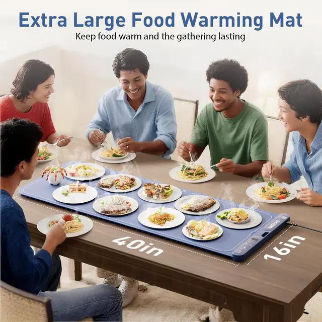 Alt view image 6 of 7 - Extra Large Food Warming Mat 40"x16"- Fast Heating Silicone Electric Warming Tray with Raised Feet Protects Table, Roll Up Buffet Hot Plates Heat Pad, Portable Food Warmer for Parties Home Travel