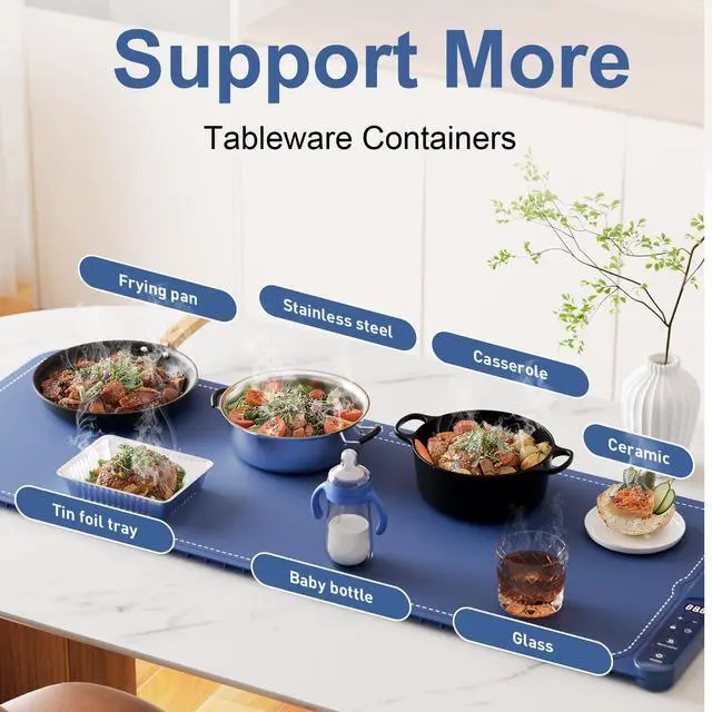 Alt view image 7 of 7 - Extra Large Food Warming Mat 40"x16"- Fast Heating Silicone Electric Warming Tray with Raised Feet Protects Table, Roll Up Buffet Hot Plates Heat Pad, Portable Food Warmer for Parties Home Travel