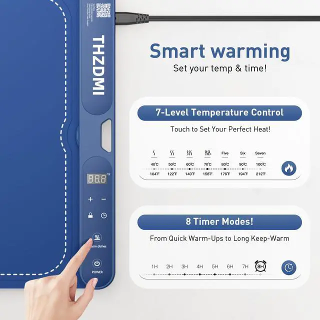 Alt view image 3 of 7 - Extra Large Food Warming Mat 40"x16"- Fast Heating Silicone Electric Warming Tray with Raised Feet Protects Table, Roll Up Buffet Hot Plates Heat Pad, Portable Food Warmer for Parties Home Travel