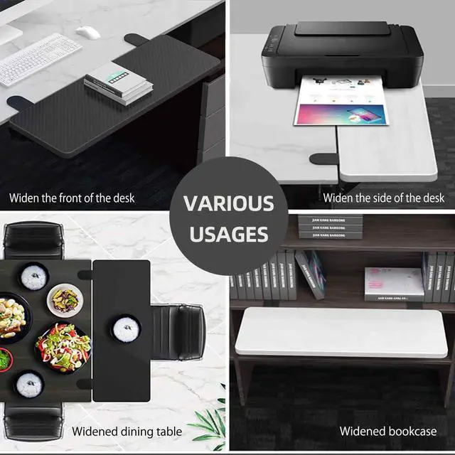 Alt view image 2 of 7 - Ergonomics Desk Extender Tray, 31.5x9.5" Punch-Free Clamp on, Foldable Keyboard Drawer Tray, Table Mount Arm Wrist Rest Shelf, Computer Elbow Arm Support