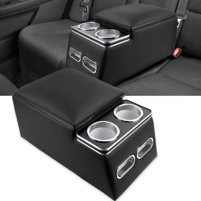 Main image of Universal Car Center Console Organizer with Cup Holder& Phone Holder, Rear Bench Seat Consoles with Armrest Middle Storage Box, Truck Seat Organizer for Car & Van & Truck Floor Cab, Black