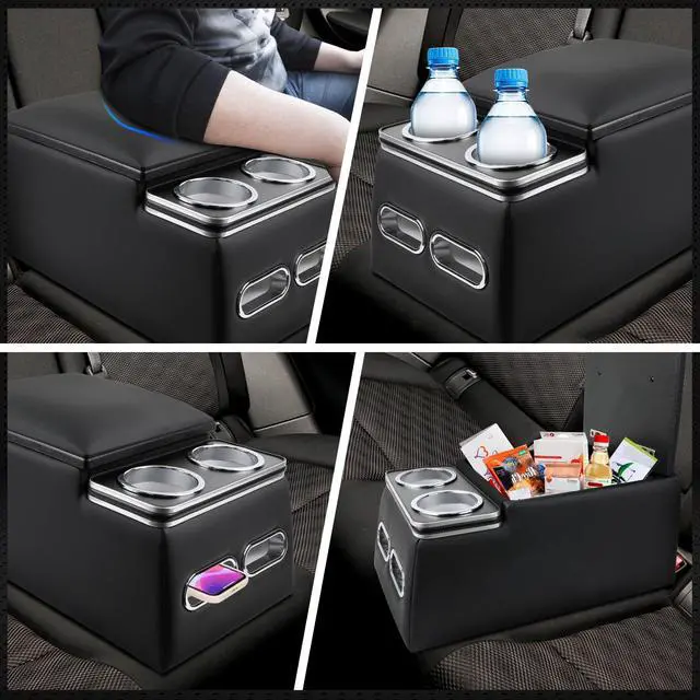 Alt view image 3 of 7 - Universal Car Center Console Organizer with Cup Holder& Phone Holder, Rear Bench Seat Consoles with Armrest Middle Storage Box, Truck Seat Organizer for Car & Van & Truck Floor Cab, Black