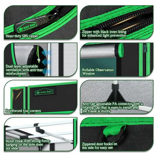 Alt view image 3 of 7 - 3x3 Grow Tent, 36"x36"x72" Growing Tent with Observation Window and Floor Tray for Hydroponics Indoor Plant Growing 3x3 Grow Room