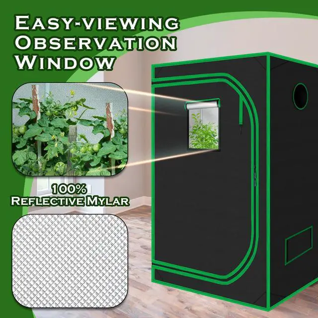 Alt view image 4 of 7 - 3x3 Grow Tent, 36"x36"x72" Growing Tent with Observation Window and Floor Tray for Hydroponics Indoor Plant Growing 3x3 Grow Room