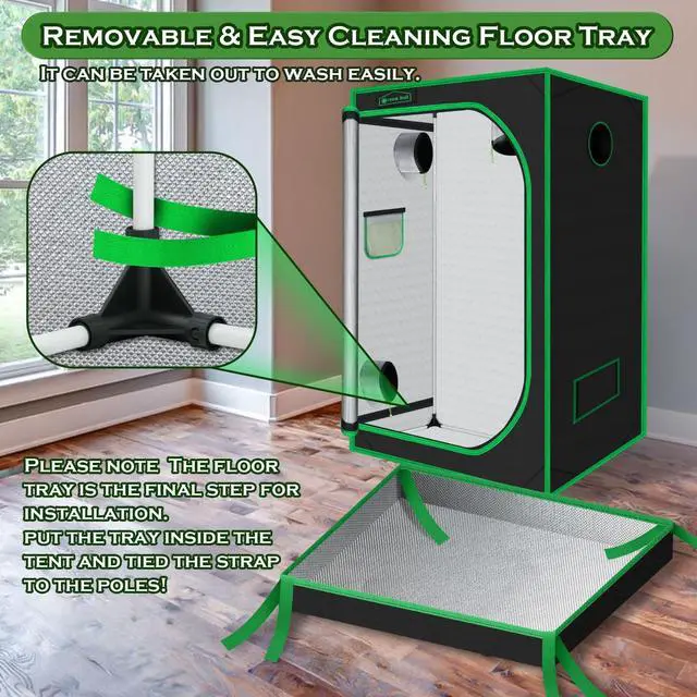 Alt view image 6 of 7 - 3x3 Grow Tent, 36"x36"x72" Growing Tent with Observation Window and Floor Tray for Hydroponics Indoor Plant Growing 3x3 Grow Room