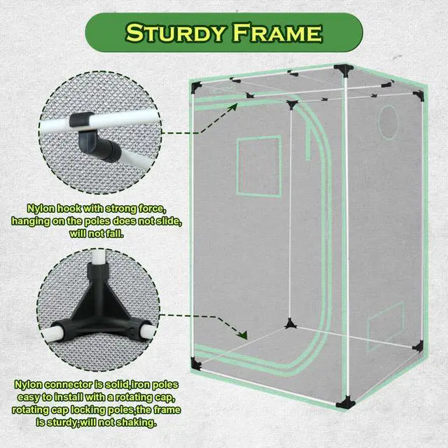 Alt view image 7 of 7 - 3x3 Grow Tent, 36"x36"x72" Growing Tent with Observation Window and Floor Tray for Hydroponics Indoor Plant Growing 3x3 Grow Room
