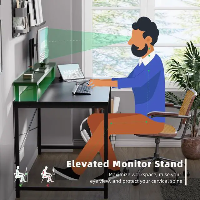 Alt view image 4 of 6 - 47 Inch Small Computer Desk with Monitor Stand, Simple Office Desk with Headphone Hook for Small Spaces, Kids Study Writing Table for Bedroom, Pink