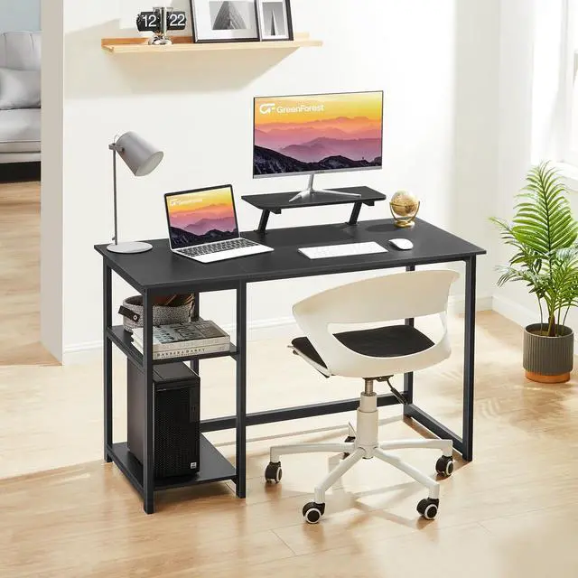 Alt view image 7 of 7 - Computer Home Office Desk with Monitor Stand and Storage Shelves on Left or Right Side,47 inch Modern Writing Study PC Laptop Work Table,Black