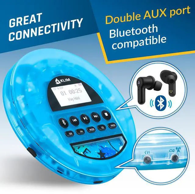 Alt view image 7 of 7 - Nomad Transparent Blue - Portable CD Player Walkman with Long-Lasting Battery - Includes Headphones - Discman MP3 Player - TF Card FM Radio Bluetooth AUX - Ideal for Home, Cars - Version