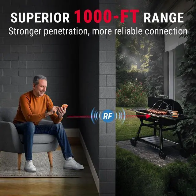 Alt view image 3 of 7 - TempSync 1000FT Wireless Meat Thermometer for Grilling and Smoking