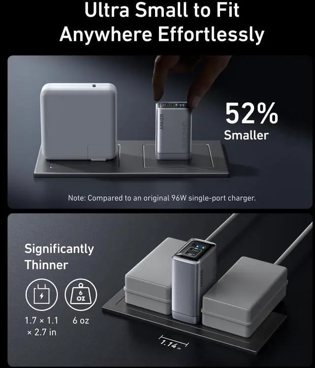 Alt view image 3 of 4 - Prime Charger, 100W 3-Port GaN USB C Charger Block, Foldable and Compact for MacBook, iPad, iPhone 17 Series, Galaxy S24/S23, and More