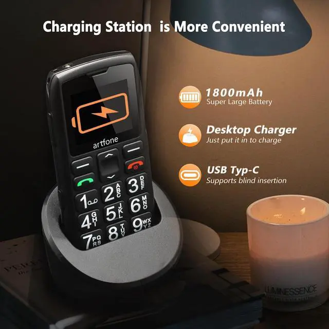 Alt view image 4 of 7 - C1+4G Pro Black - Big Buttons Cell Phone for SeniorsBasic Phone with SOS ButtonCharging Station1800mAhLoud SpeakerTalking ClockSpeed DialHands-freeLarge FontUnlocked PhonesFM Radio