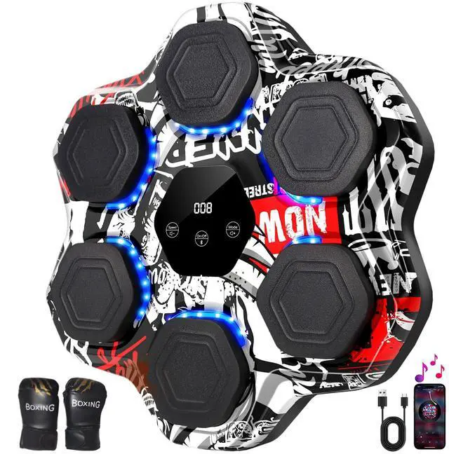 Main image of Music Boxing Machine, Smart Bluetooth Punching Machine with Gloves, 6 Target Large Size Punching, LED Electronic Workout Target with 9 Modes & 9 Speeds