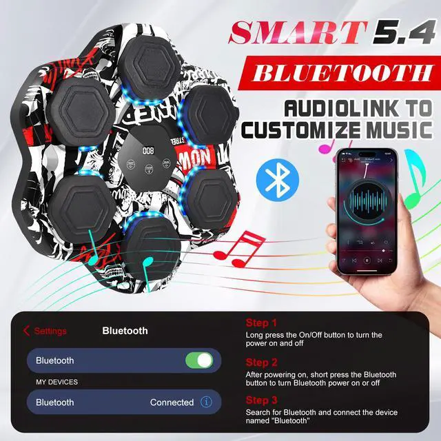 Alt view image 4 of 7 - Music Boxing Machine, Smart Bluetooth Punching Machine with Gloves, 6 Target Large Size Punching, LED Electronic Workout Target with 9 Modes & 9 Speeds