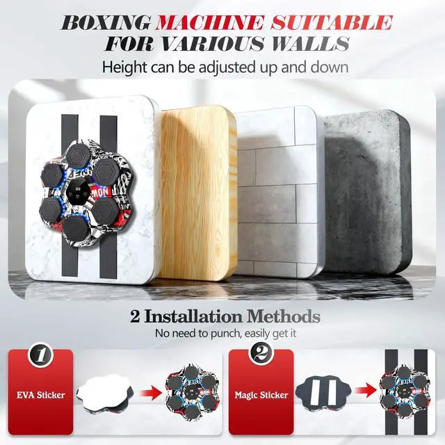 Alt view image 6 of 7 - Music Boxing Machine, Smart Bluetooth Punching Machine with Gloves, 6 Target Large Size Punching, LED Electronic Workout Target with 9 Modes & 9 Speeds