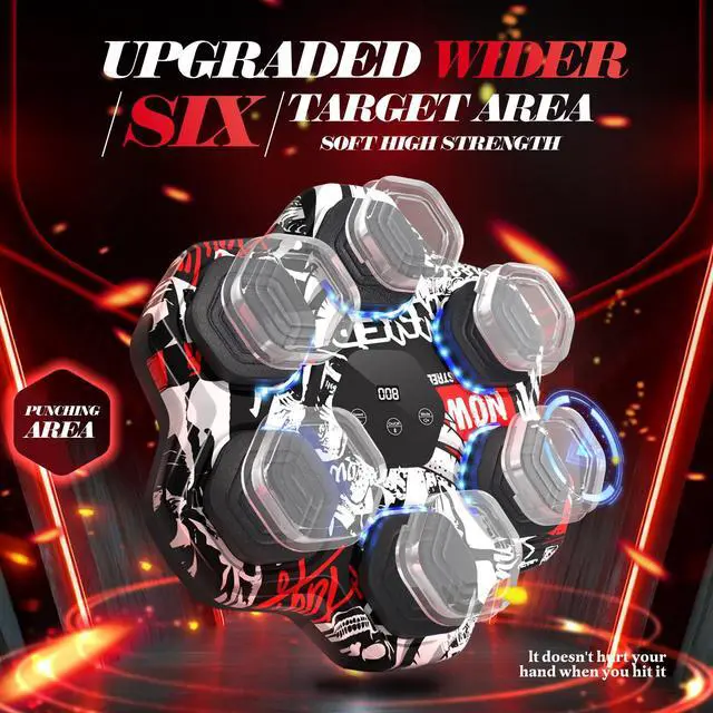 Alt view image 5 of 7 - Music Boxing Machine, Smart Bluetooth Punching Machine with Gloves, 6 Target Large Size Punching, LED Electronic Workout Target with 9 Modes & 9 Speeds