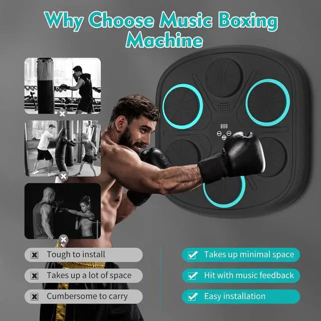 Alt view image 5 of 7 - Upgraded Music Boxing Machine for Adults and Kids, Large Size Wall Mounted Boxing Training Equipment with Gloves, Punching Bag for Home, Office, and Gym, 9 Modes & 9 Speeds