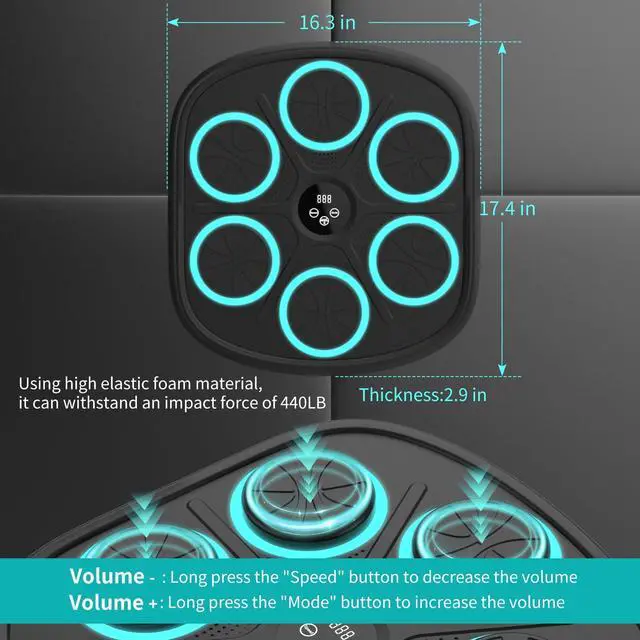 Alt view image 6 of 7 - Upgraded Music Boxing Machine for Adults and Kids, Large Size Wall Mounted Boxing Training Equipment with Gloves, Punching Bag for Home, Office, and Gym, 9 Modes & 9 Speeds