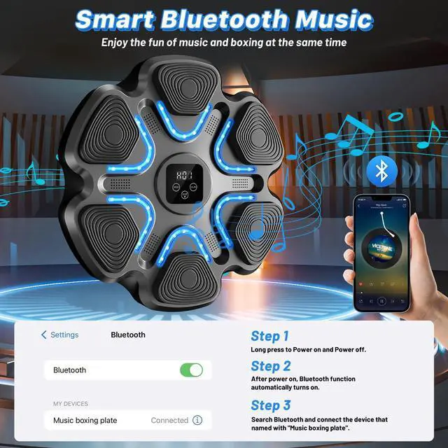 Alt view image 2 of 7 - Music Boxing Machine for Kids and Adults, Wall Mounted Bluetooth Punching Trainer with Boxing Gloves, Intelligent LED Boxing Target Workout Machine for Teenagers Boys Girls