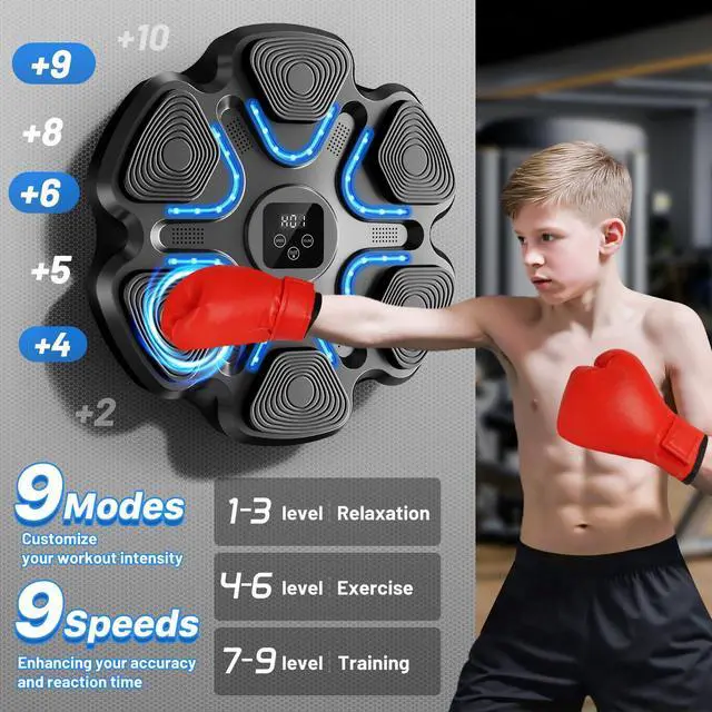 Alt view image 3 of 7 - Music Boxing Machine for Kids and Adults, Wall Mounted Bluetooth Punching Trainer with Boxing Gloves, Intelligent LED Boxing Target Workout Machine for Teenagers Boys Girls