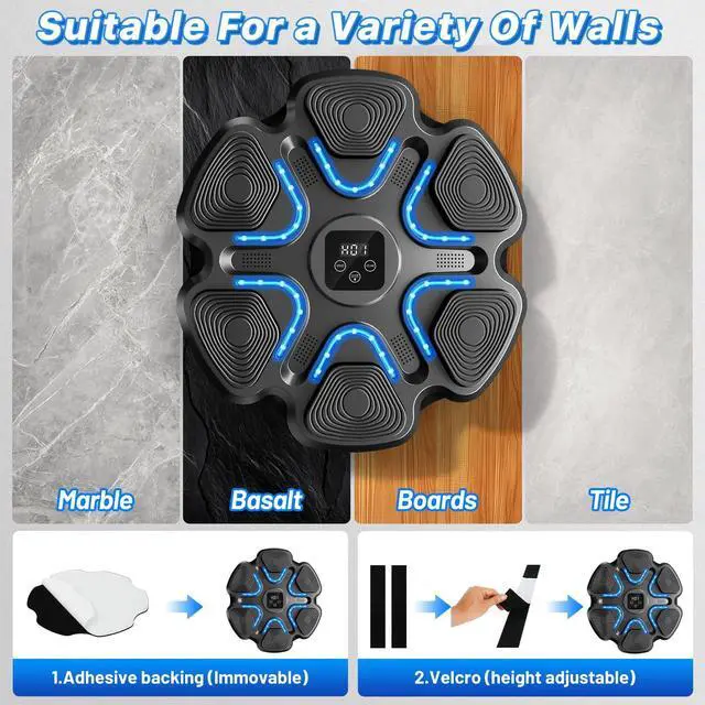 Alt view image 6 of 7 - Music Boxing Machine for Kids and Adults, Wall Mounted Bluetooth Punching Trainer with Boxing Gloves, Intelligent LED Boxing Target Workout Machine for Teenagers Boys Girls