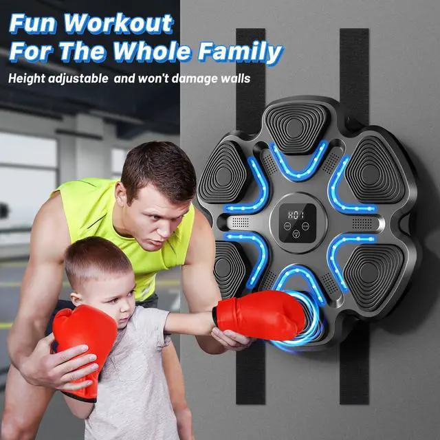 Alt view image 7 of 7 - Music Boxing Machine for Kids and Adults, Wall Mounted Bluetooth Punching Trainer with Boxing Gloves, Intelligent LED Boxing Target Workout Machine for Teenagers Boys Girls