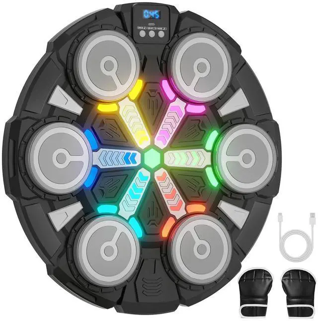 Main image of Music Boxing Machine, Wall-Mounted Punching Bag with Bluetooth and Rhythm Lights, Sports Training Workout Equipment Gifts for Kids and Adults with Gloves, Home, Office and Gym