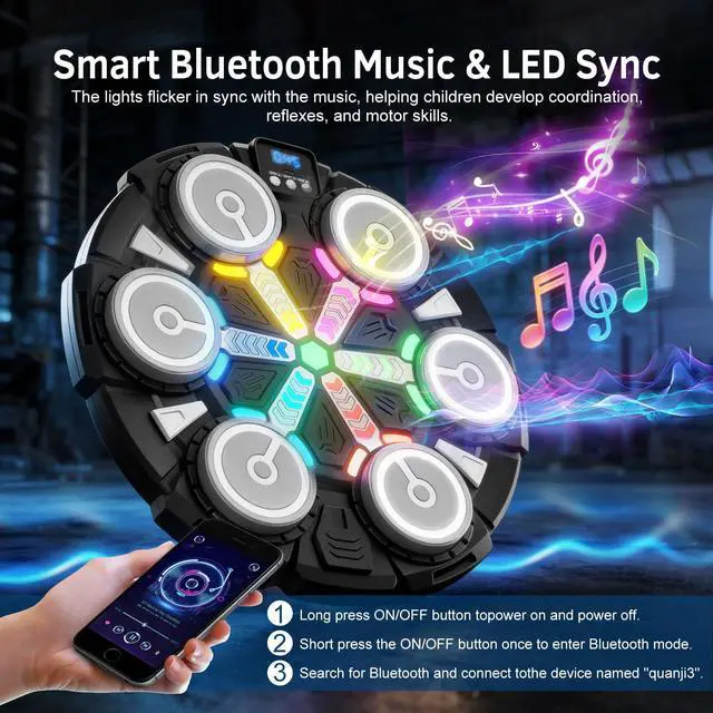 Alt view image 2 of 7 - Music Boxing Machine, Wall-Mounted Punching Bag with Bluetooth and Rhythm Lights, Sports Training Workout Equipment Gifts for Kids and Adults with Gloves, Home, Office and Gym