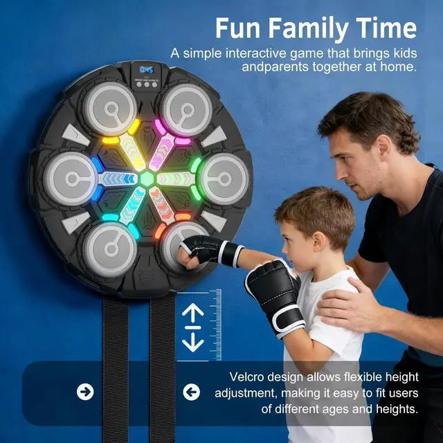 Alt view image 4 of 7 - Music Boxing Machine, Wall-Mounted Punching Bag with Bluetooth and Rhythm Lights, Sports Training Workout Equipment Gifts for Kids and Adults with Gloves, Home, Office and Gym